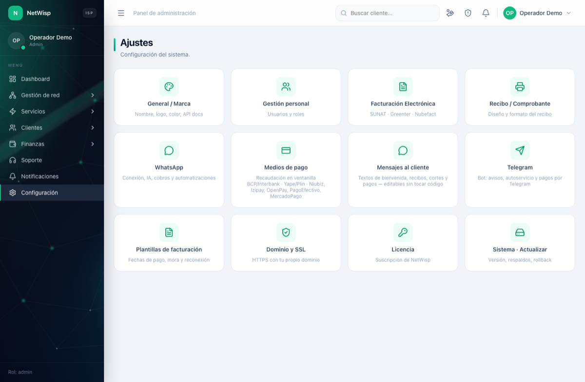 La pantalla de Configuración, donde vive todo lo del sistema.